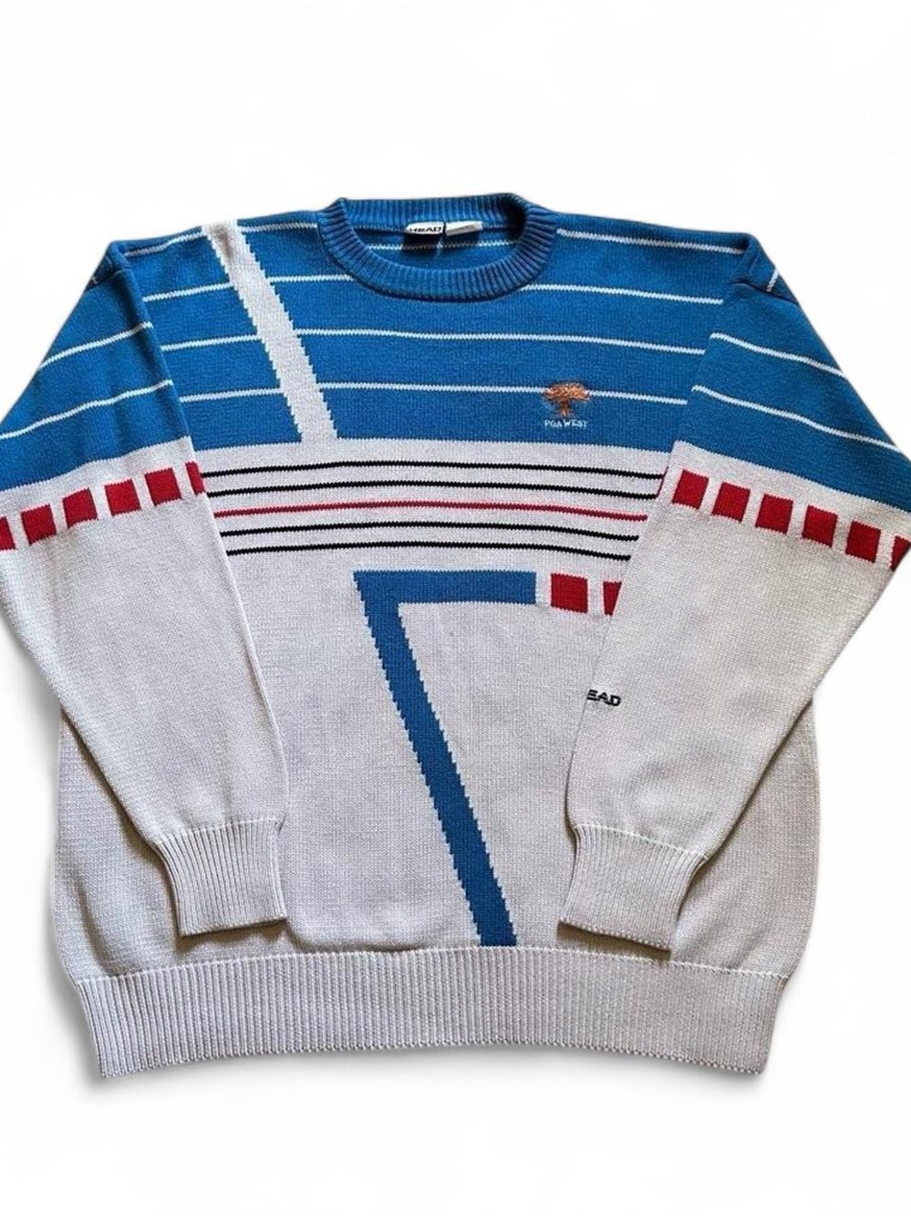 Vintage 1990s Men's Head PGA tour Geometric Crewneck Sweater in Blue & White XL
